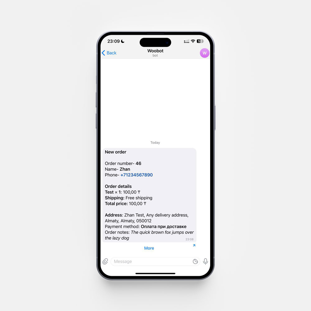 Telegram notifications for WooCommerce